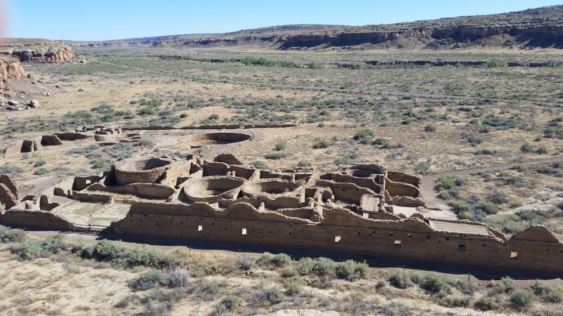 Chetro Ketl ruins from the overlook located on a hiking trail in Chaco Canyon National Historical Park in New Mexico.