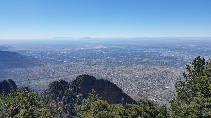 A clear view of Albuquerque from the top of Sandia Peak, one of the most popular and easily-accessible day trips from Albuquerque.