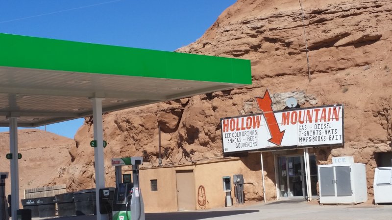 Hollow Mountain in Hanksville, Utah, a shop built into a hollowed-out red rock, popular with people on road trips through the Southwest.