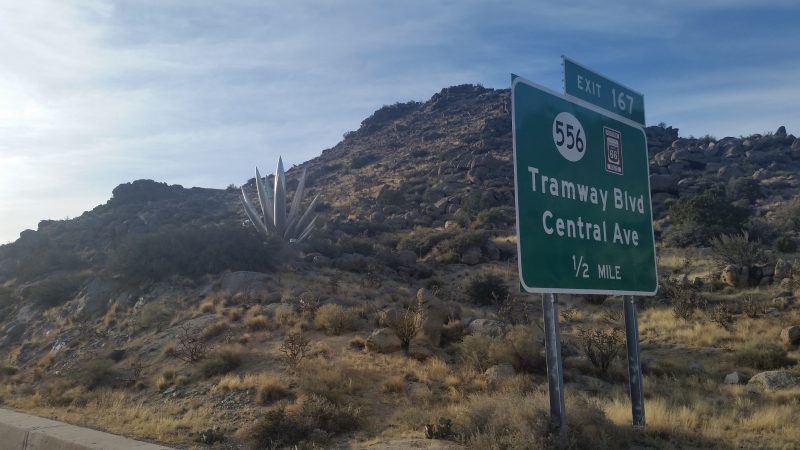 A stylized unique aluminium Yucca plant art display along the roadside in Albuquerque, New Mexico.