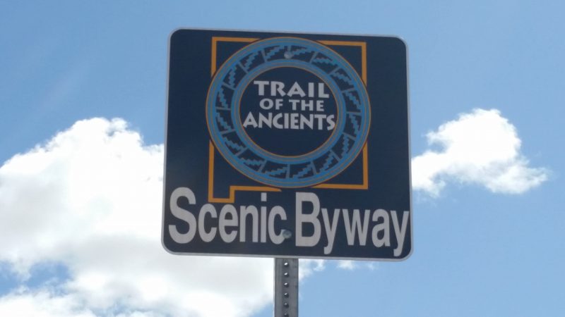 A road sign for the Trail of the Ancients Scenic Byway in New Mexico.