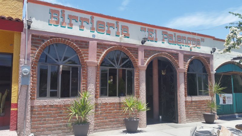 the exterior of a typical birria restaurant in Baja California.