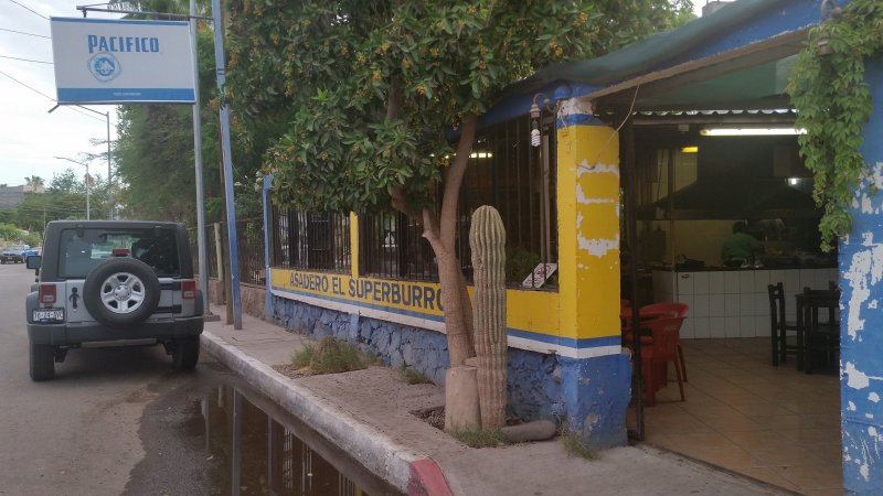 The exterior of Asadero Super Burro restaurant in Loreto, Baja California Sur.