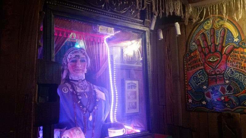 Vintage fortune teller arcade amusement game at Tinkertown Museum, one of the more quirky day trips from Albuquerque.