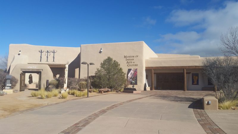 An exterior view of the Museum of Indian Arts and Culture at Museum Hill in Santa Fe, New Mexico.