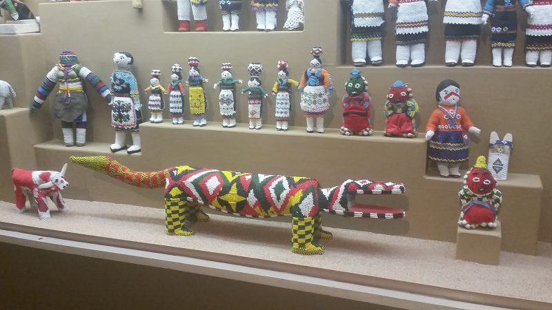 Several beadwork figurines from the International Museum of Folk Art in Santa Fe, New Mexico.