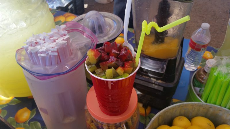 Navajo Piccadilly - snow cone with pickles and kool aid powder in a red plastic cup.