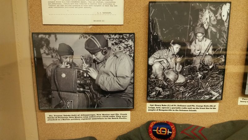 Black and white Navajo code talker photographs in an exhibit - one of the more unique things to see and do in Gallup, NM.