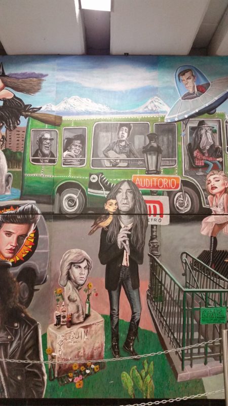 The famous rock 'n roll murals in Auditorio Metro Station in Mexico City painted by artist Jorge Manjarrez featuring a section showing Elvis.