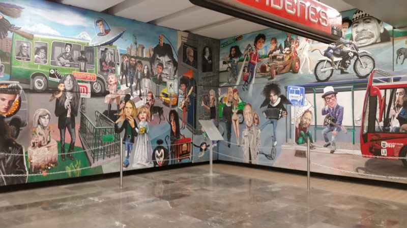 A general view of the famous rock 'n roll murals in Auditorio Metro Station in Mexico City painted by artist Jorge Manjarrez.