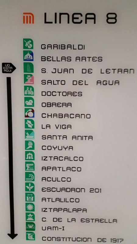 A Line 8 map from the interior of a Mexico City Metro Station.