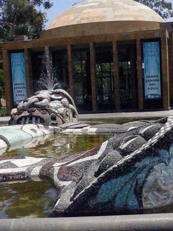 A mosaic figure from Fuente de Tlaloc and Carcamo de Delores Chapultepec Park in Mexico City.