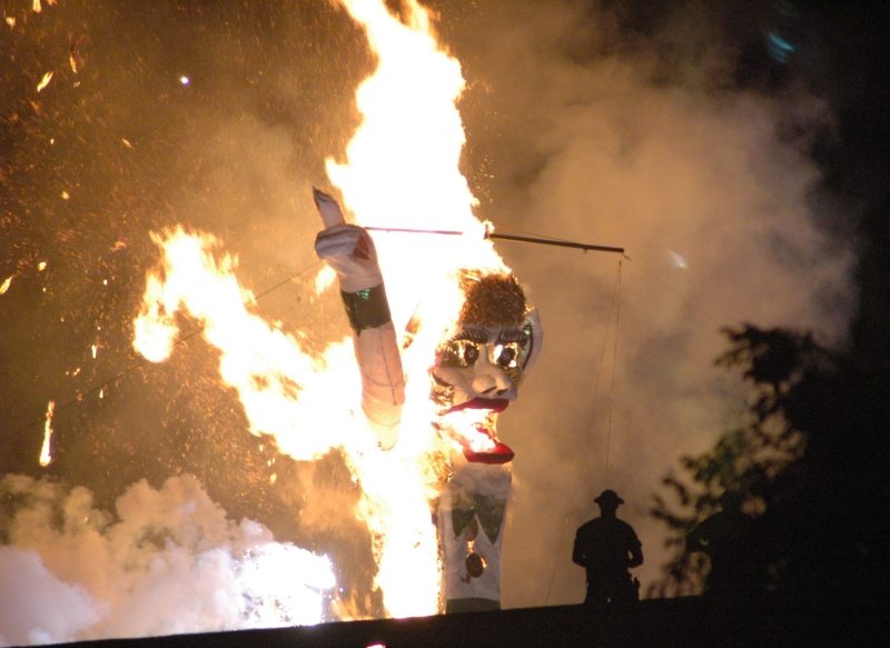 The fifty-foot tall Zozobra effigy in flames at the Fiesta de Santa Fe in New Mexico.
