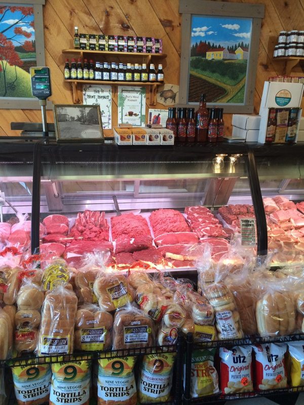 The butcher counter inside Pat's Meat Market in Portland, Maine.