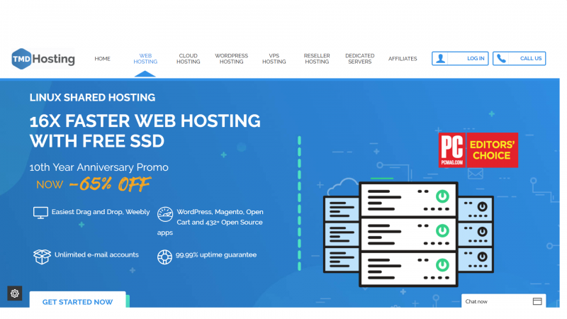 A screenshot of the home page for TMDHosting, a great choice for hosting travel blogs.